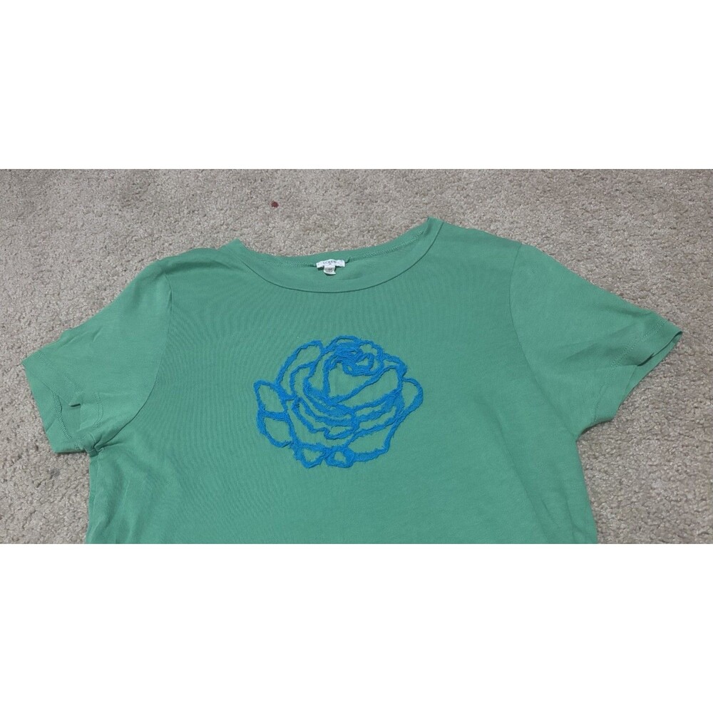JCrew Floral Applique Design 100% Cotton Green Short Sleeve Size Medium - Picture 4 of 5